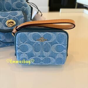 Coach Pouch Wristlet In Signature Denim CDF02, denim/Gold/Indigo